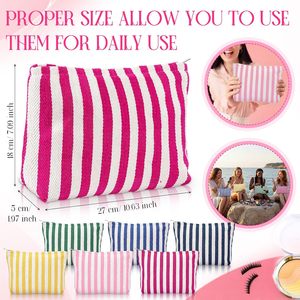 Custom Logo Printing Canvas Monogram Bag Stripe Cosmetic Pencil <b>Case</b> Packing Pouch Natural Canvas <b>Makeup</b> Bag With Zipper - Product Image 5