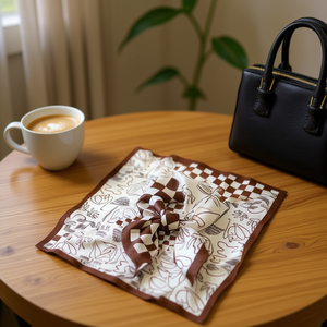 Pañuelo de seda cuadrado Fulare de 70x70 cm con estampado de flores a cuadros, accesorio de moda para mujer - Product Image 3