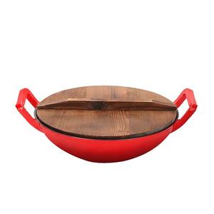 Conjunto de Utensílios de Cozinha Wok com Tampa de Vidro e Tampa de Madeira, Revestimento Antiaderente em Ferro Fundido, Compatível com Fogão a Gás, Ecológico - Product Image 2