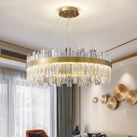 Lustre en cristal doré de luxe - Design nordique moderne, lampe halogène à trois couleurs et gradation progressive pour chambre d'hôtel, salon