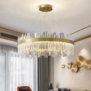 Lustre en cristal doré de luxe - Design nordique moderne, <span class=keywords><strong>lampe</strong></span> <span class=keywords><strong>halogène</strong></span> à trois couleurs et gradation progressive pour chambre d'hôtel, <span class=keywords><strong>salon</strong></span> - Product Image 1