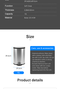 Hiện Đại Vòng Bạc Thép Không Gỉ Lưu Trữ Xô Với 12L Công Suất Mềm Đóng Thùng Rác Có Thể - Product Image 5