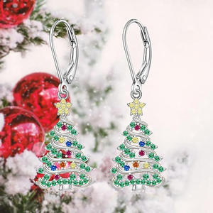 Pendientes de árbol de Navidad de aleación plateada para mujer, pendientes tipo candelabro con cristales de imitación, joyería de regalo para las fiestas - Product Image 4