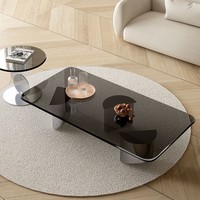 Table basse flottante minimaliste de style français, structure en acier inoxydable, verre trempé, mobilier de salon, design simple