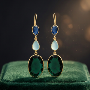 Pendientes Étnicos de Latón Chapado en Oro Rosa con Múltiples Piedras para Ocasiones de Aniversario Unisex - Product Image 2