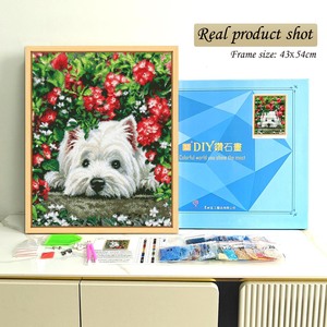 Kit de Peinture Diamant Chien Westie Fleurs Rouges Perles Rondes DIY Décoration Animale Encadrée Rectangulaire - Product Image 2