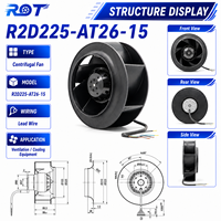 Ventilador Centrífugo AC R2D225-AT26-15, 400VAC, 225mm, 1150m3/h, Trifásico, Aspas Curvadas hacia Atrás, Reemplazo para Ventilación de Gabinetes con Inversor