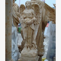 Pierre tombale en marbre sculptée à la main de style moderne Ange pleureur avec ailes agenouillé dans le jardin Statues de jardin Pierre tombale