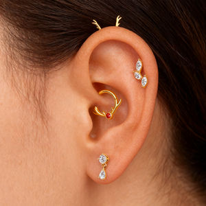 Joyería Corporal de Oro Sólido de 14K Eternal Metal, Piercing de Oreja con Extremos Sin Rosca en Forma de Cuerno de Cerveza - Product Image 1