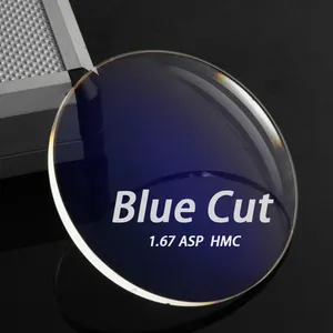 Günstiger Preis 1.67 Blue Block Asp Uv420 Super Hydrophobe Hmc Emi MR-7 Single Vision Objektiv