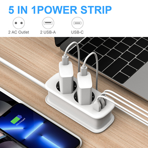 Chargeur USB universel de voyage 20W, 2 prises AC, 1 Type-C, 2 USB, 1,5 m, multiprise de bureau - Product Image 4