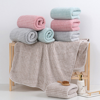 Ensemble de serviettes de bain en velours corail de haute qualité - Douces, absorbantes, épaisses, à rayures, tissées, grande taille, pour adultes, fabriquées en Chine