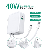 Cargador Rápido HNT 40W 4 en 1 USB-C+A con 2 Cables Retráctiles, Adaptador de Viaje Universal para Teléfono Móvil con Material Ignífugo