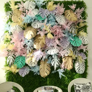 カスタマイズされた結婚式の背景ピンクローズオレンジの葉壁掛けプラスチックシダ人工垂直庭の壁の植物 - Product Image 6