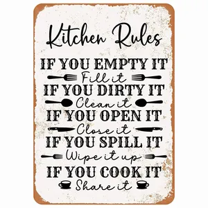 रसोई के नियम विंटेज टिन साइन दीवार साइन घर की सजावट के लिए रसोई 8"x 12"