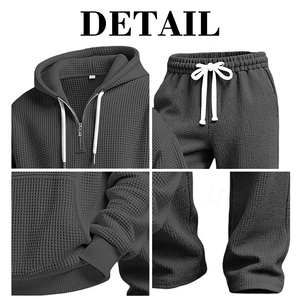 Ensemble de survêtement décontracté KingSen pour homme : sweat à capuche en maille gaufrée avec fermeture éclair quart de tour et pantalon à taille élastique coupe ample - Product Image 6