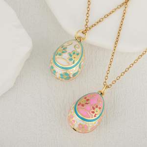Día de Pascua religioso ruso Fabergé huevo Rosa colorido esmalte CZ colgante <span class=keywords><strong>collar</strong></span> mujeres joyería regalos - Product Image 4