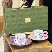 Ensemble de tasses à café vintage à fleurs Anji Newell avec soucoupe, ensemble de tasses en céramique de luxe pour servir des desserts, pour la maison, le café et comme cadeau de déménagement