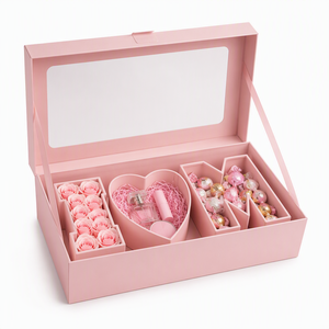 Caja de Regalo de Rosas Impermeable de Alta Gama para el Día de la Madre, Diseño I Love U, Cinta Rosa Pastel Mate, Esponja, Tamaños Personalizables - Product Image 1
