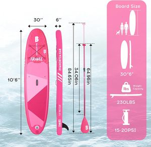 Planche de paddle gonflable rose (<span class=keywords><strong>SUP</strong></span>) 10'6''x30''x6'' polyvalente et portable, capacité 130 kg - Product Image 3