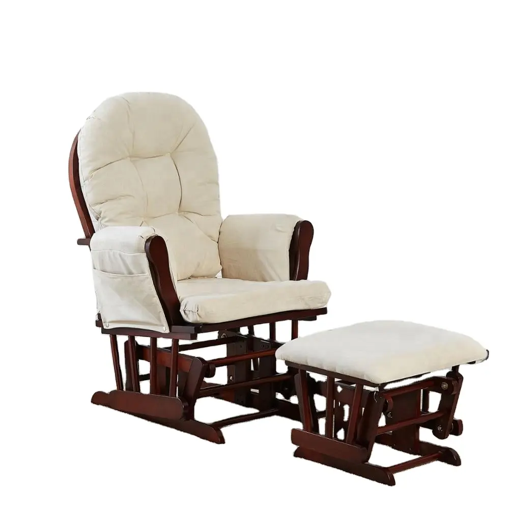 Market hot - selling solid wood rice white fabric glider chair for rest