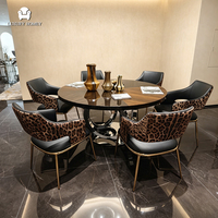 Luxuriöses Rundes Esszimmer-Set Esszimmerstühle Moderner Edelstahl-Sockel Esszimmermöbel 6 Sitzplätze für Zuhause für Villa Hotel
