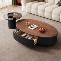 Table basse ovale minimaliste de style moderne du milieu du siècle, en bois massif, avec plateau en verre, rangement, design luxueux pour petits espaces, haut de gamme, modulaire