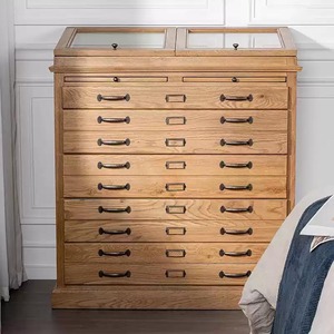 American Vintage Distressed Solid Oak Chest of <b>Drawers</b>, French Farmhouse Multi <b>Drawer</b> Jewelry Storage Cabinet, <b>Tall</b> Wooden Dress - Product Image 5