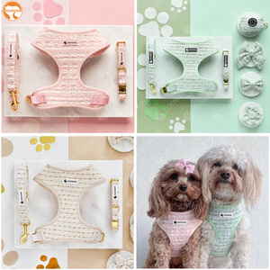 OEM Individuelles LOGO Hundegeschirr-Set Personalisiertes Tweed-Hundegeschirr mit Leine Verstellbares Komfortables Haustier-Weste-Geschirr-Set - Product Image 2