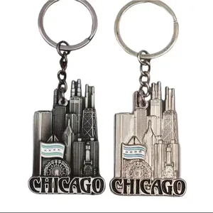 Bán buôn tùy chỉnh 3D du lịch thành phố Keyring USA Chicago du lịch lưu niệm kim loại Keychain