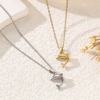 Collier pendentif dauphin en acier inoxydable pour femme Chaîne de pull en forme de couronne argentée et dorée