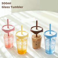 Nouvelle tasse en verre borosilicate 2026 de 500 ml, résistante aux hautes températures, transparente, design moderne, avec bouchon à paille, portable, couleur macaron