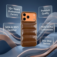 Étui de protection intégral antichoc en cuir PU matelassé brillant marron crème pour iPhone 15 16 17 18 Pro Max