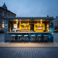 Simple Café & Roastery Featuring White Metal Stools and Linear Tiered Open Shelving Design