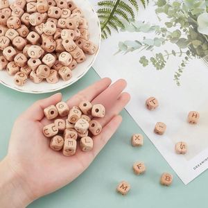 Perles en bois de hêtre de 1,2 cm carrées avec trou, alphabet anglais (26 lettres), perles lâches écologiques en bois de hêtre pour jouet de dentition DIY pour bébé - Product Image 2