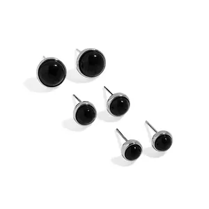 Silver Gemstone Earring Black Onyx Stud Earrings 4mm 6mm 8mm in 925 Sterling Silver Black Agate Round Stud Post Earrings