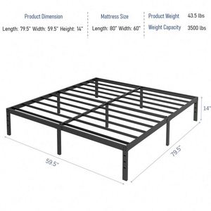 WEKIS New Design Easy Assembly 16 Inch Queen Bed <b>Frame</b> No Box Spring Needed Black Heavy Duty Metal TWIN Queen Platform Bed <b>Frame</b> - Product Image 4