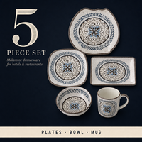 Service de table en mélamine série Marron Bleu, comprenant bols et tasses, pour réunions familiales africaines, restauration hôtelière et vente en gros