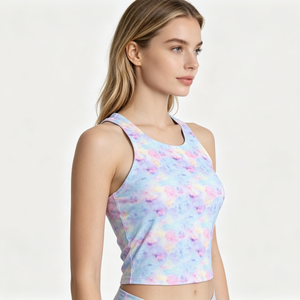 Débardeurs courts personnalisés tie-dye effet nuage pour femmes, col montant, sans manches, pour la gym, la course et le fitness - Product Image 2