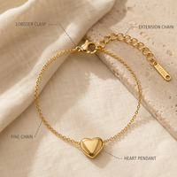 Bracelet à breloque cœur en acier inoxydable 304 plaqué or, avec chaîne câble cœur bombé, réglable pour femme