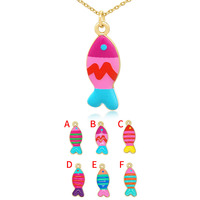 Collier tendance en laiton plaqué or 18 carats avec émail coloré et zircon en forme de poisson mignon