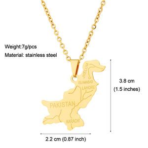 Collane a catena con mappa del Pakistan collana a catena con ciondolo con mappa della bandiera del Pakistan in acciaio inossidabile placcato <span class=keywords><strong>oro</strong></span> 18 carati - Product Image 2