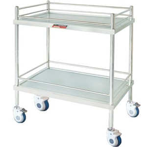 Chariot en acier inoxydable MJ01 à double niveau, mobilier hospitalier avec 4 roulettes, design industriel durable - Product Image 2