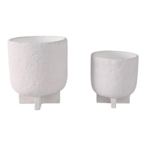 Vasi cilindrici con piedini in ceramica per piante da interno ed esterno, design bianco testurizzato - Product Image 2