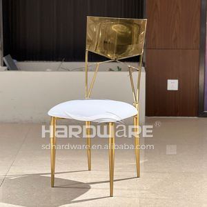 Chaise de banquet royale de luxe en acier inoxydable doré pour mariés - Mobilier commercial empilable pour extérieur et salon - Product Image 2