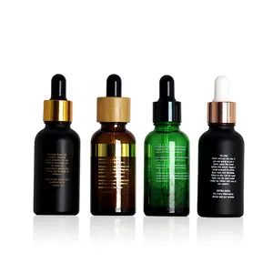 Emballage cosmétique logo personnalisé 5ml 10ml 20ml 30ml 50ml 100ml flacon compte-gouttes d'huile de cheveux en verre noir mat pour huile essentielle