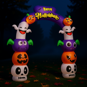 Arche gonflable d'Halloween de 8 pieds avec citrouilles, crânes, fantômes, chauves-souris et lettrage jaune pour décoration extérieure de jardin - Product Image 2