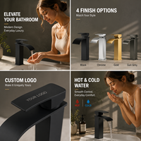 Robinet de lavabo moderne monotrou en acier inoxydable, mitigeur carré à poser sur comptoir avec cartouche céramique