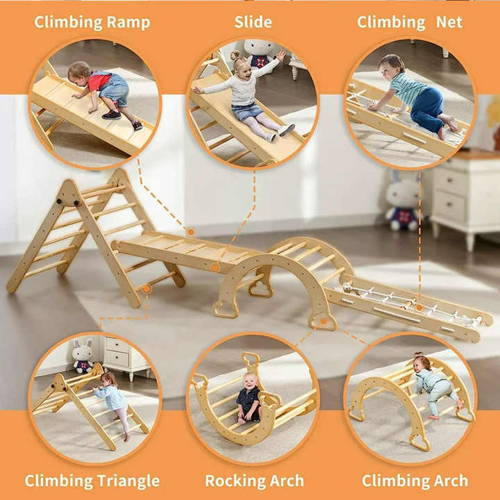 クライミングセット、スライディングランプ＆アーチランプ付き、折りたたみ式木製 クライミングセット、スライディングランプ＆アーチランプ付き