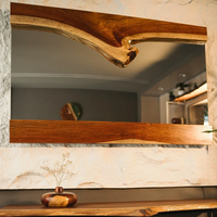 Modern Rectangle Live Edge Wood Wall Mirror Home Decor with Wood Frame for Bedroom